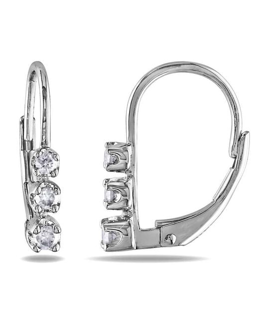 Amour Metallic 1/4 Ct Tw 3 Stone Diamond Leverback Earrings