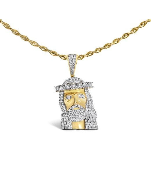 Haus of Brilliance Metallic 10K 1 1/3 Cttw Diamond Studded Jesus Pendant Necklace for men