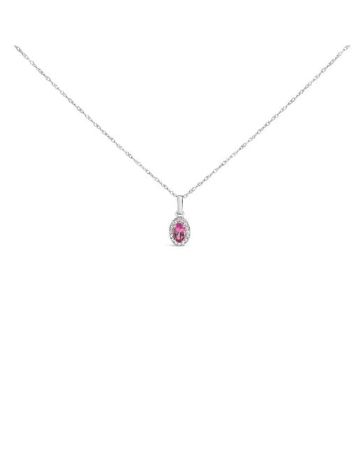 Haus of Brilliance Metallic 10K 5X3Mm Tourmaline And Diamond Accent Halo Oval Shape Pendant Necklace