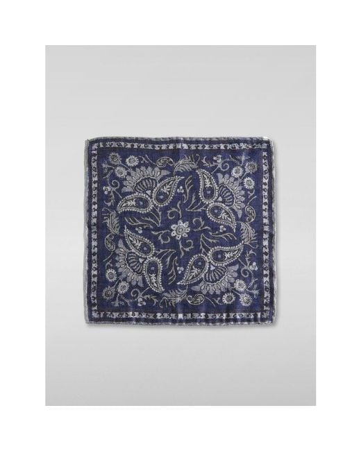 Brunello Cucinelli Blue Linen Silk Pocketsquare, One Size for men