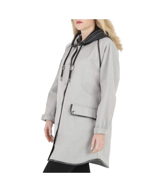 Burberry Gray Cotton-canvas Leather-trimmed Hooded Coat