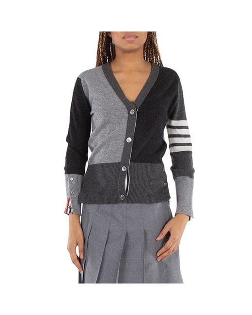 Thom Browne Black V-Neck Cashmere Funmix Cardigan