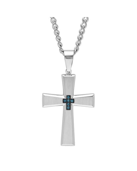 Robert Alton Metallic 1/20 Ctw Stainless Steel Diamond Cross Necklace for men