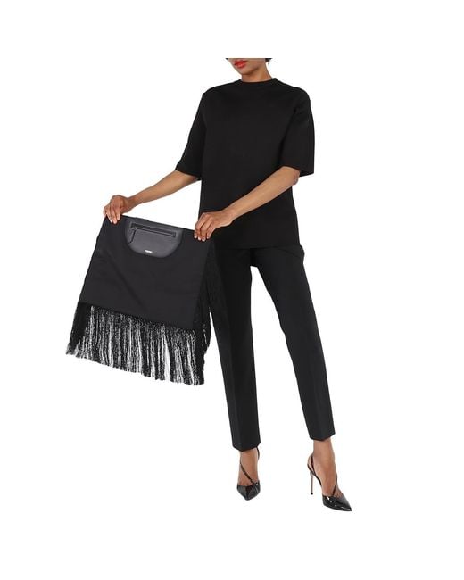 Burberry Black Ladies Fringe Leather Olympia Scarf Flat Clutch
