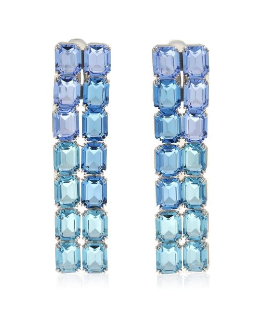 Swarovski Blue Rhodium Plated Millenia Octagon Long Clip Earrings