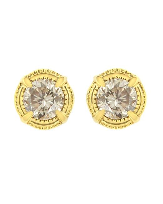 Haus of Brilliance Metallic 14k Yellow Gold Plated .925 Sterling Silver 1/3 Cttw Diamond Modern 4-prong Solitaire Milgrain Stud Earrings