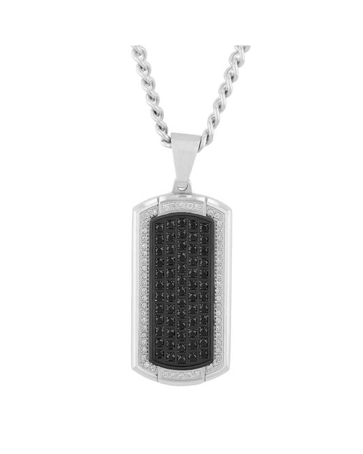 Robert Alton White 1/4 Ctw And Stainless Steel Diamond Dog Tage Necklace With Sapphires for men