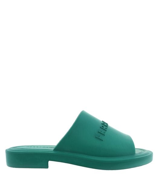 Ferragamo Green Giuneva Logo Embossed Slides for men