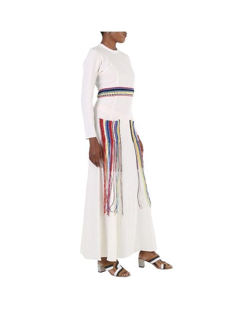 Chloé White Ladies Iconic Milk Crochet-Detail Long Dress, Brand Size 34 (Us
