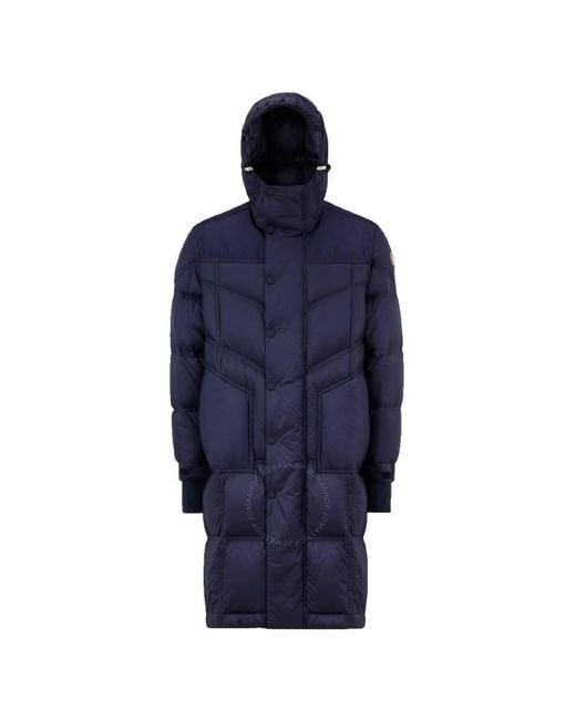 Moncler Blue Tratten Long Down Quilted Jacket for men