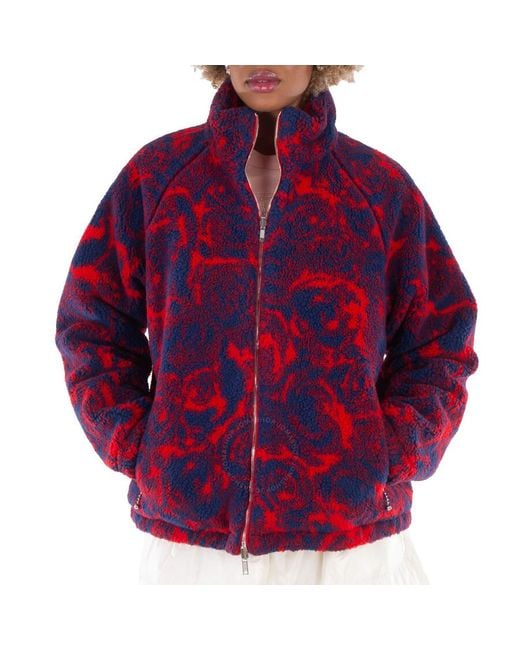 Burberry Purple Rose-Print Fleece Reversible Jacket, Brand Size 12 (Us