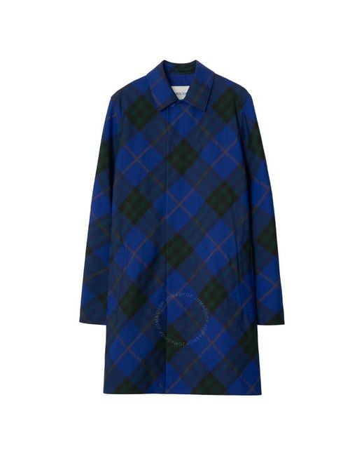 Burberry Blue Mid Length Check Car Coat, Brand Size 52 Us for men