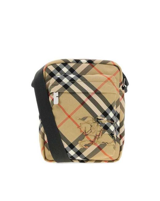 Burberry Green Embroidered Canvas Check Crossbody Bag Sandipcheck Borse A Mano for men