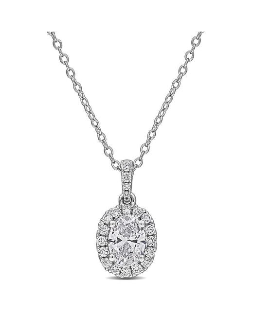 Created Forever Metallic 1Ct Tgw Oval And Round-Cut Lab Grown Diamond Halo Pendant With Chain
