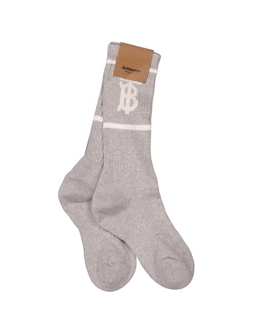 Burberry Gray Monogram Motif Intarsia Socks