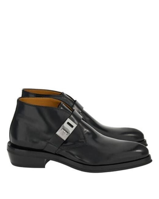 Ferragamo Black Gancini Strap Leather Ankle Boots for men