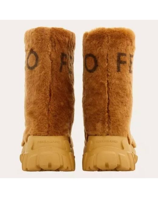 Ferragamo Brown Delphi Shearling Ski Boots