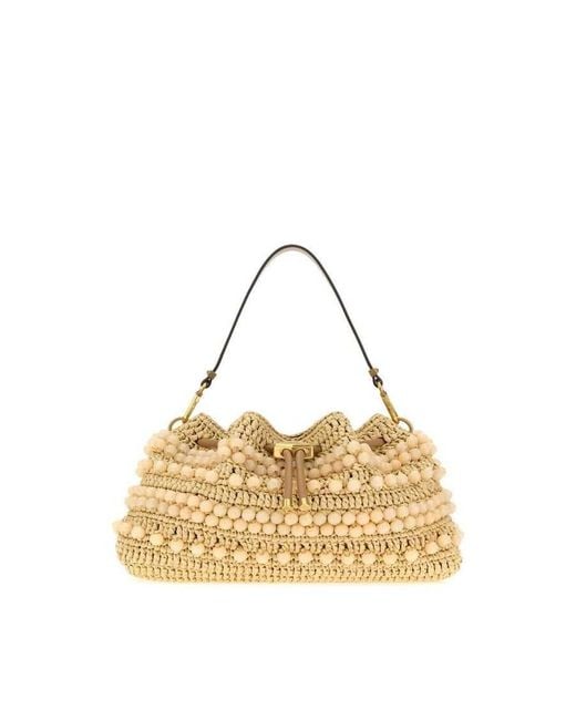 Jimmy Choo Metallic Raffia Medium Cinch Handbag Naturalcappuccinogold Borse A Mano