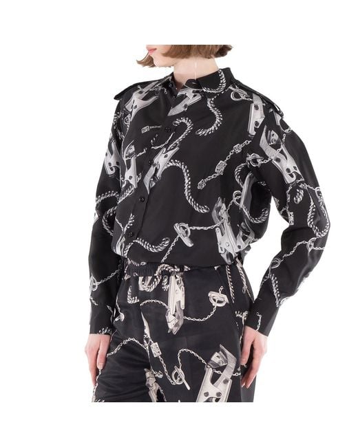 Burberry Black Long-Sleeve Knight Hardware Silk Shirt, Brand Size 10 (Us