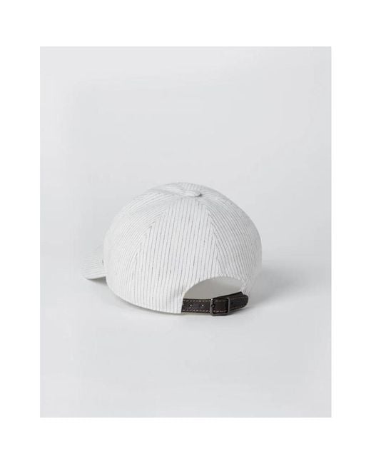 Brunello Cucinelli White Striped Linen Hat