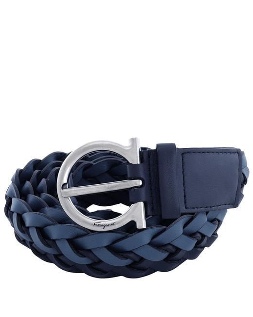 Ferragamo Blue Braided Gancini Leather Belt, Brand Cm for men