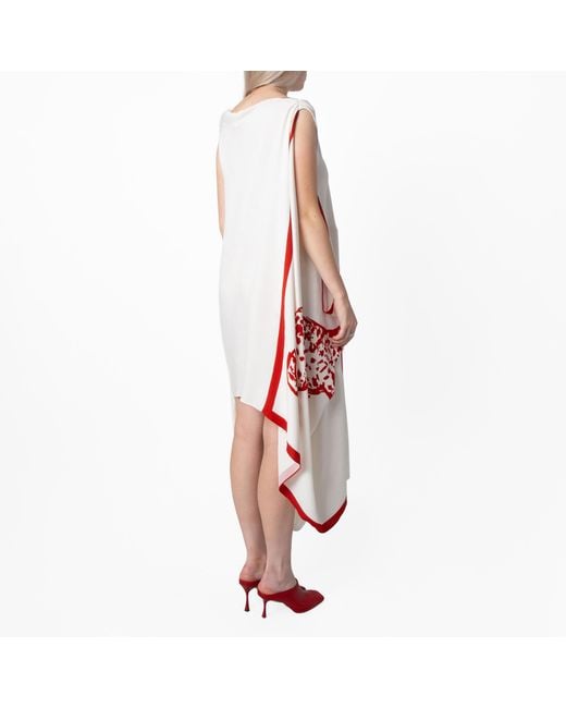 Ferragamo Red Draped Front Abstract Print Asymmetric Hem Dress for men