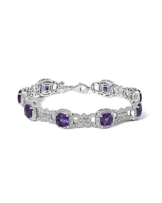 Haus of Brilliance Metallic Cushion-Cut Amethyst & Diamond Vintage Halo Link Bracelet