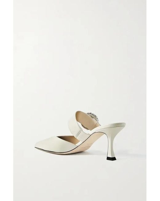 Jimmy Choo White Marta 70 Nappa Heeled Mules, Brand Size 34.5 Us