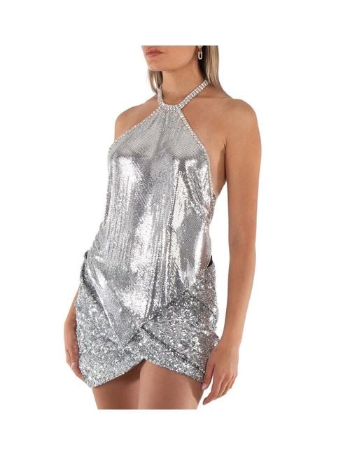 Rabanne Gray Metallic Sequins Halterneck Top, Brand Size 34 (Us