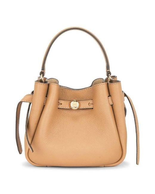 Tory Burch Natural Mini Romy Pebbled Leather Bucket Bag