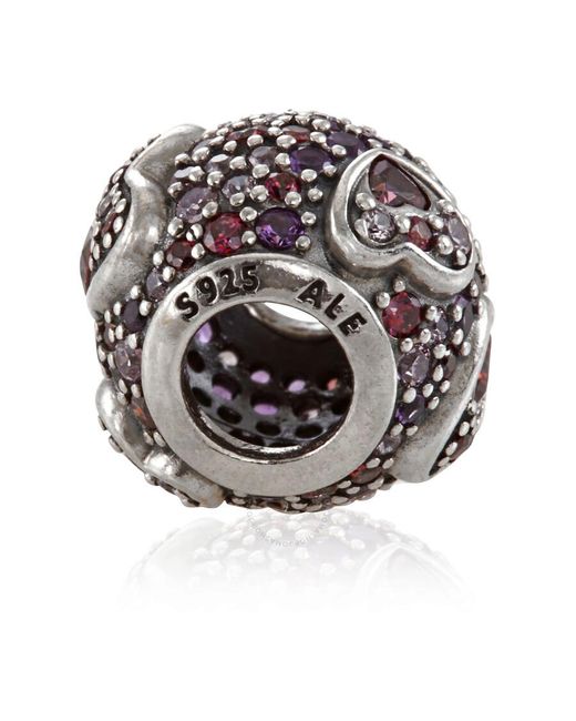 Pandora Multicolor Sterling Silver Asymmetrical Sparkling Hearts Pave Charm