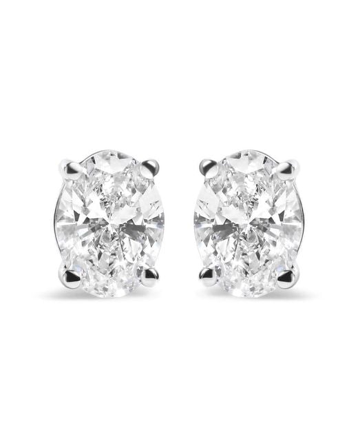 Haus of Brilliance Metallic 14k White Gold 2.0 Cttw Prong Set Lab-grown Oval Diamond Solitaire Stud Earring