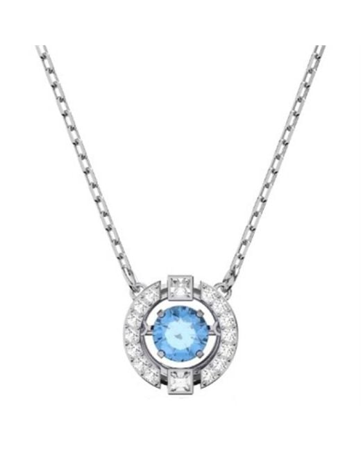 Swarovski Blue Ladies Rhodium Plated Sparkling Dance Necklace