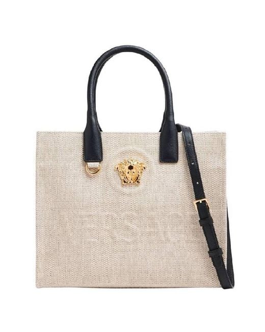 Versace Natural La Medusa Canvas Small Tote Bag