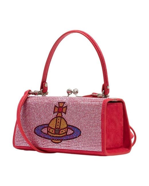 Vivienne Westwood Red Beaded Orb-Embellished Top Handle Bag