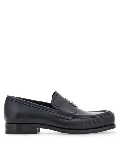 Ferragamo Black Gancini Plaque Leather Loafer, Size 9 for men