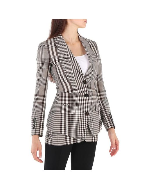 Burberry Gray Check Basque Detail Tailored Jacket