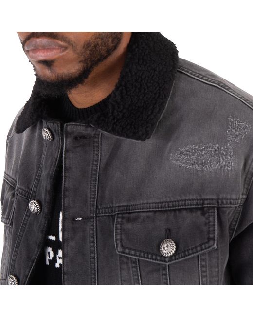 Balmain Black Shearling-Lining Denim Jacket, Brand Size 46 (Us for men