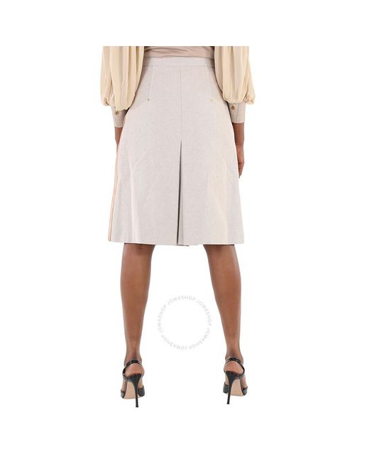 Burberry Natural Box Pleated Cotton Canvas A-line Skirt