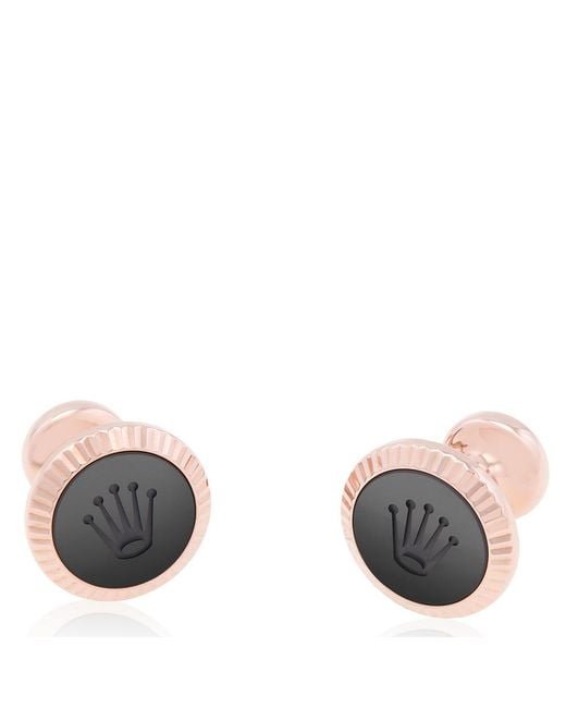 Rolex Multicolor 18 Kt Everose Fluted Cufflinks for men