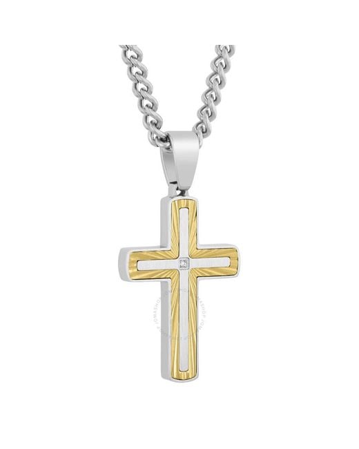 Robert Alton Metallic Diamond Accent Stainless Steel With Cross Pendant for men