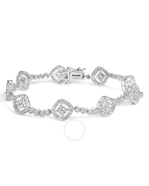 Haus of Brilliance Metallic Sterling 3.0 Cttw Diamond Halo Square Shape Link Bracelet (I-J Color, I3 Clarity)