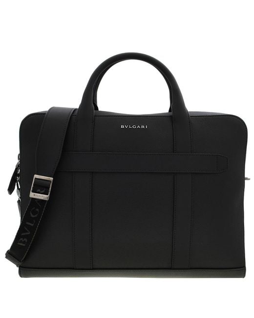 BVLGARI Black Calf Leather Briefcase for men