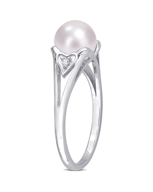 Amour Metallic 7-7.5Mm Freshwater Cultured Pearl And Diamond Accent Split-Shank Ring for men