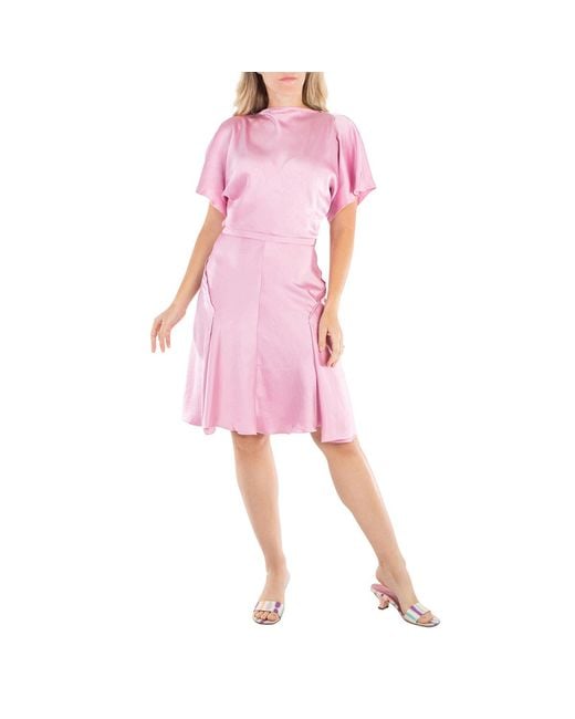 Victoria Beckham Pink Draped Sleeve Satin Finish Dress