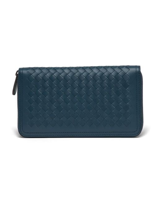 Bottega Veneta Blue Zip Around Long Leather Wallet for men