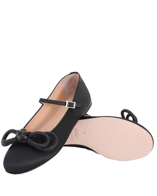 Mach & Mach Black Double Bow Ballerina Flats