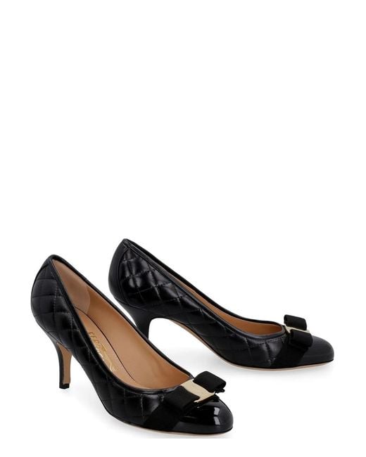 Ferragamo Black Salvatore Carla Quilted Leather Pump