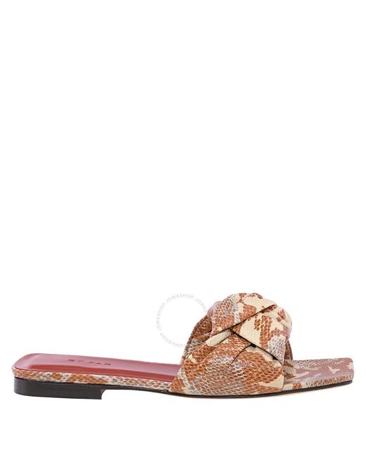 By Far Brown Almond Knotted Snake-print Slides