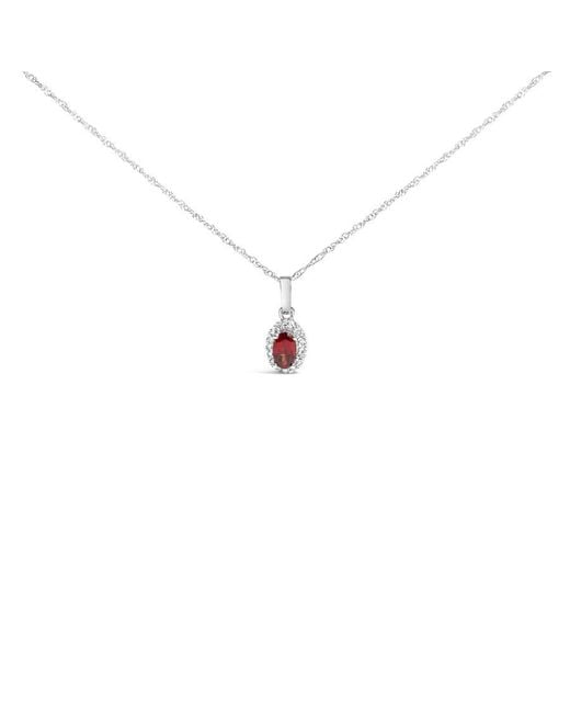 Haus of Brilliance White 10K 5X3Mm Garnet And Diamond Accent Halo Oval Shape Pendant Necklace